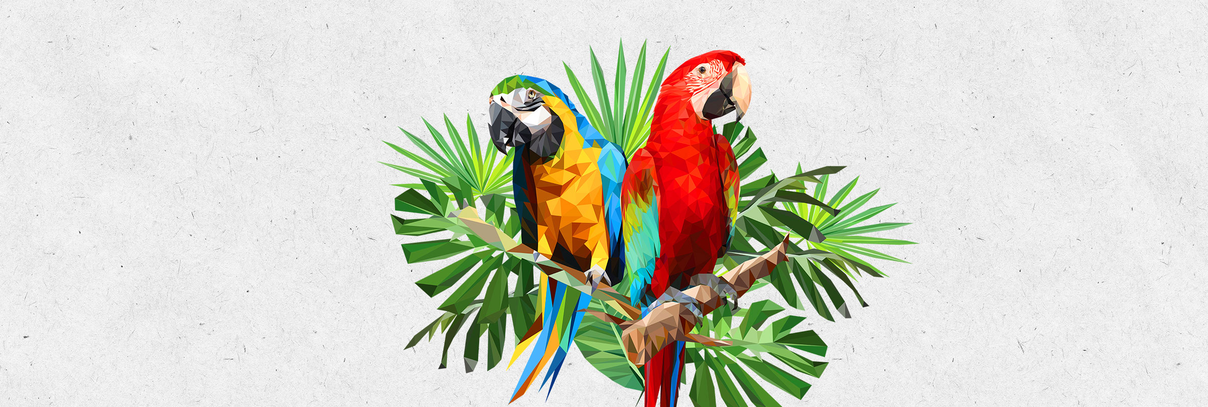 Parrots with palm leaves